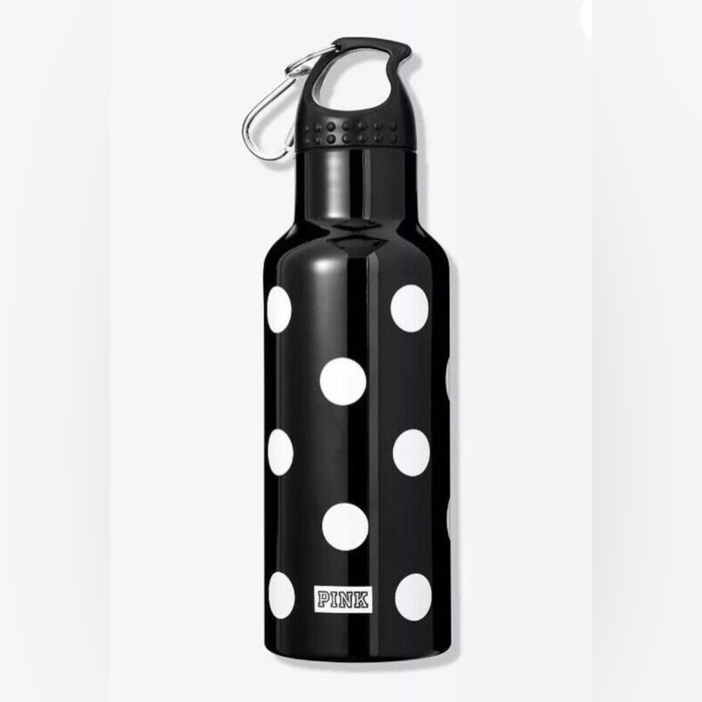 Victorias Secret “PINK” Polka Dot Water Bottle, Black And White with Carabiner